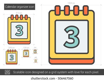 Calendar organizer vector line icon isolated on white background. Calendar organizer line icon for infographic, website or app. Scalable icon designed on a grid system.