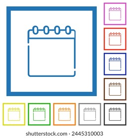 Calendar outline flat color icons in square frames on white background