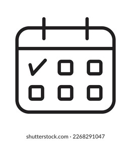 Icono de contorno de calendario, calendario lineal, transparente en blanco y negro