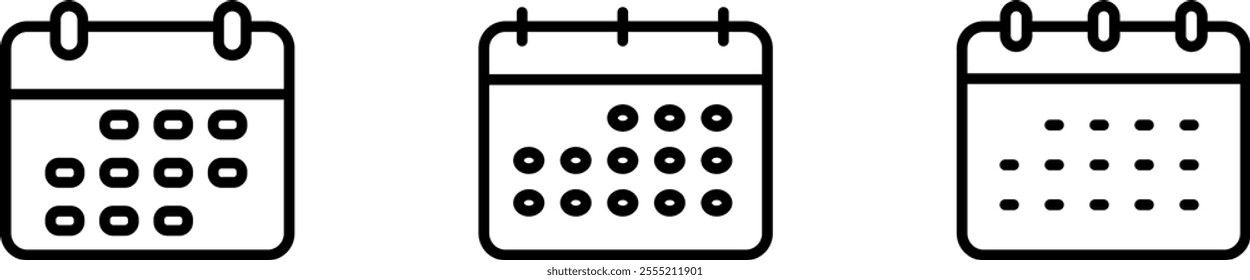 Calendar outline web line icon design set