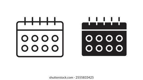 Calendar outlined and solid icon vector collection.