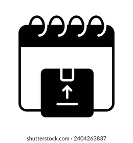 Calendario con el icono de concepto de la fecha de paquete, diseño de vector de programación de paquetes