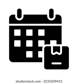 Calendar with package denoting concept icon of parcel date, parcel schedule vector design