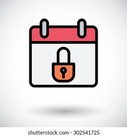 Calendar with padlock icon. Flat vector related icon whit long shadow for web and mobile applications. It can be used as - logo, pictogram, icon, infographic element. Vector Illustration. 
