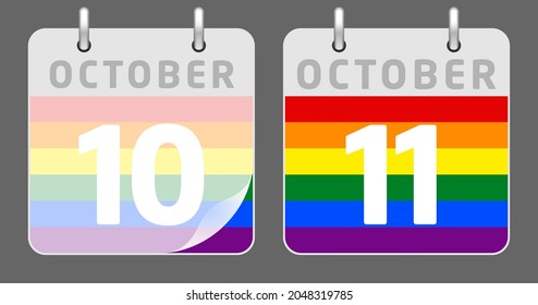 Calendar page 11th of october on rainbow flag vector illustration