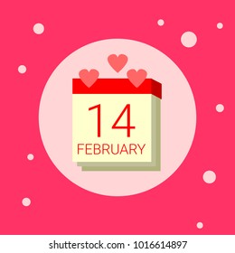 Calendar Page With 14 February Date Icon On Pink Background Flat Vector Illustration