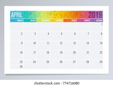 Calendar page - April 2018