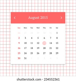 Calendar page for August 2015 on tattersall plaid seamless background