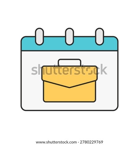 A calendar page with a blue top binding and a yellow briefcase symbol centered on the date area. The image uses clean outlines on a light gray background.