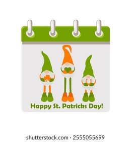 Calendar page with cartoon gnomes for St.Patricks Day. Illustration for your greeting card or invitation