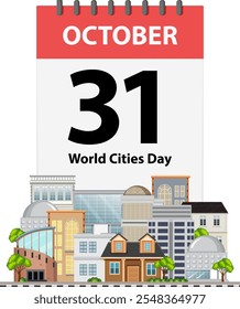 Calendar page with cityscape and October 31 date