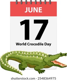 Calendar page with a crocodile illustration