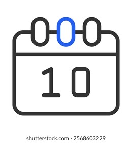 Calendar page with date 10. Concept of time, schedule, and planning.