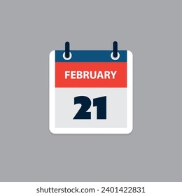 Calendar Page Design for Day of 21st February - Banner, Design Element for Web, Flyers, Posters, Useful for Designs Made for Any Scheduled Events, Meetings - Ring Binder Design on Grey Background