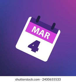 Diseño de la página del calendario para el Día del 4 de marzo - Banner, Elemento de diseño para la web, volantes, afiches, Útil para diseños realizados para cualquier evento programado, reuniones