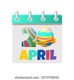 Calendar page for Easter Day. 20 April- Happy Easter Day with egg for your greeting card,calendars, stickers or icons. Happy Easter Day