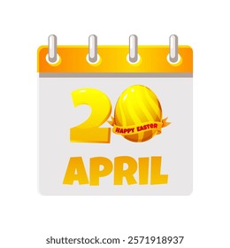 Calendar page for Easter Day. 20 April- Happy Easter Day with golden egg for your greeting card,calendars, stickers or icons. Happy Easter Day