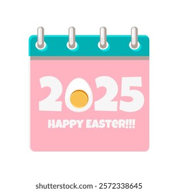 Calendar page for Easter Day with 2025 and half of the egg for your greeting card,calendars, stickers or icons. Greeting card template. Happy Easter day. Happy Easter Day.