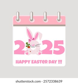 Calendar page for Easter Day with bunny for your greeting card, stickers, invitations and many other designs. Greeting card template. Happy Easter day. Happy Easter Day.