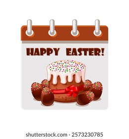 Calendar page for Easter Day with Easter cake and chocolate eggs for your greeting card,calendars, stickers or icons. Happy Easter Day