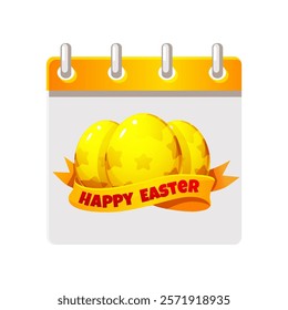 Calendar page for Easter Day. Happy Easter Day with golden eggs for your greeting card,calendars, stickers or icons. Happy Easter Day