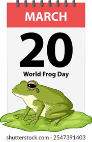 Calendar page featuring a frog on March 20