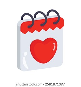 Calendar page featuring a red heart, symbolizing love days.