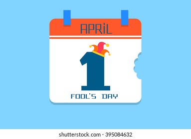 Calendar Page, First April Date With Jester Fool Day Holiday Flat Vector Illustration