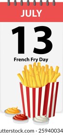 Calendar page with fries and dipping sauces