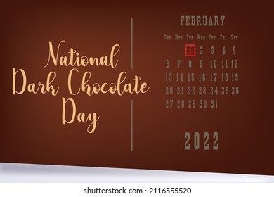 Calendar page with a calendar grid by dates for a holiday event - National Dark Chocolate Day