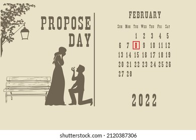 Calendar page with a calendar grid by dates for a holiday event - Propose Day