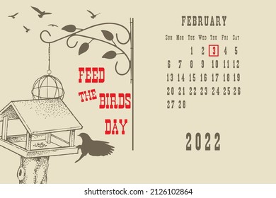 Calendar page with a calendar grid by dates for a holiday event - Feed the Birds Day
