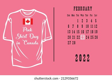 Calendar Page With A Calendar Grid By Dates For A Holiday Event - Pink Shirt Day In Canada