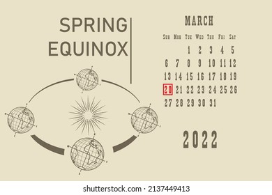 Calendar page with a calendar grid by dates for a holiday event - Spring Equinox