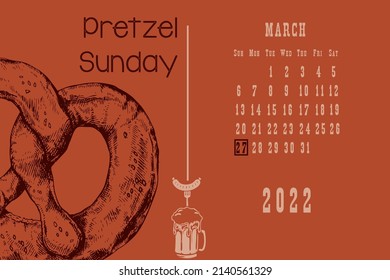 Calendar page with a calendar grid by dates for a holiday event - Pretzel Sunday