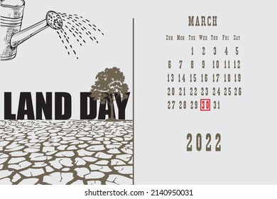 Calendar page with a calendar grid by dates for a holiday event - Land Day
