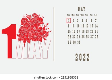 Calendar page with a calendar grid by dates for a holiday event - May Day