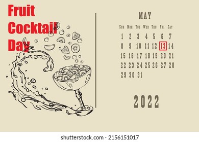 Calendar page with a calendar grid by dates for a holiday event - Fruit Cocktail Day