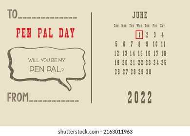 Calendar Page With A Calendar Grid By Dates For A Holiday Event - Pen Pal Day