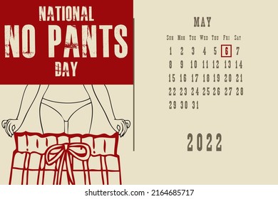 Calendar page with a calendar grid by dates for a holiday event - National No Pants Day