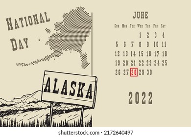 Calendar page with a calendar grid by dates for a holiday event - National Alaska Day