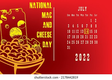 Calendar page with a calendar grid by dates for a holiday event - National Mac and Cheese Day