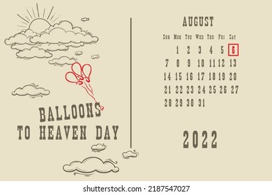 Calendar page with a calendar grid by dates for a holiday event - Balloons to Heaven Day