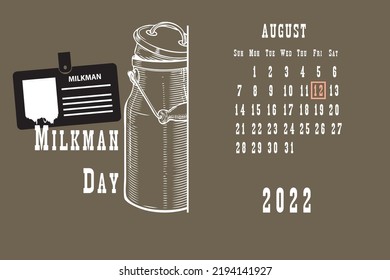 Calendar page with a calendar grid by dates for a holiday event - Milkman Day