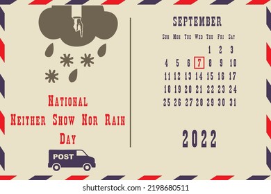 Calendar page with a calendar grid by dates for a holiday event - Neither Snow Nor Rain Day