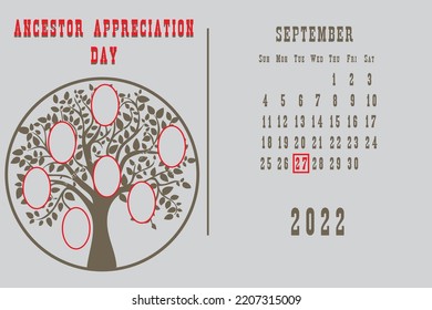 Calendar page with a calendar grid by dates for a holiday event - Ancestor Appreciation Day