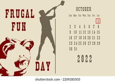 Calendar page with a calendar grid by dates for a holiday event - Frugal Fun Day