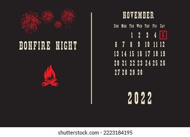 Página de calendario con cuadrícula de calendario por fechas para un evento de vacaciones - Noche de fuego