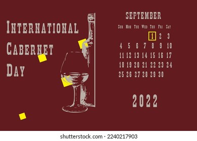Página Calendario con una cuadrícula de calendario por fechas para un evento de vacaciones - Día Internacional del Cabernet