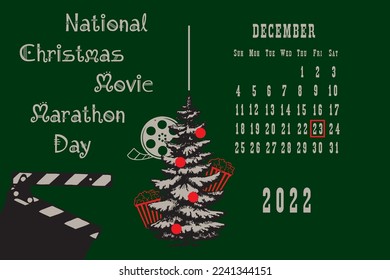 Página de calendario con una cuadrícula de calendario por fechas para un evento de vacaciones - Día de la Maratón de la Película de Navidad